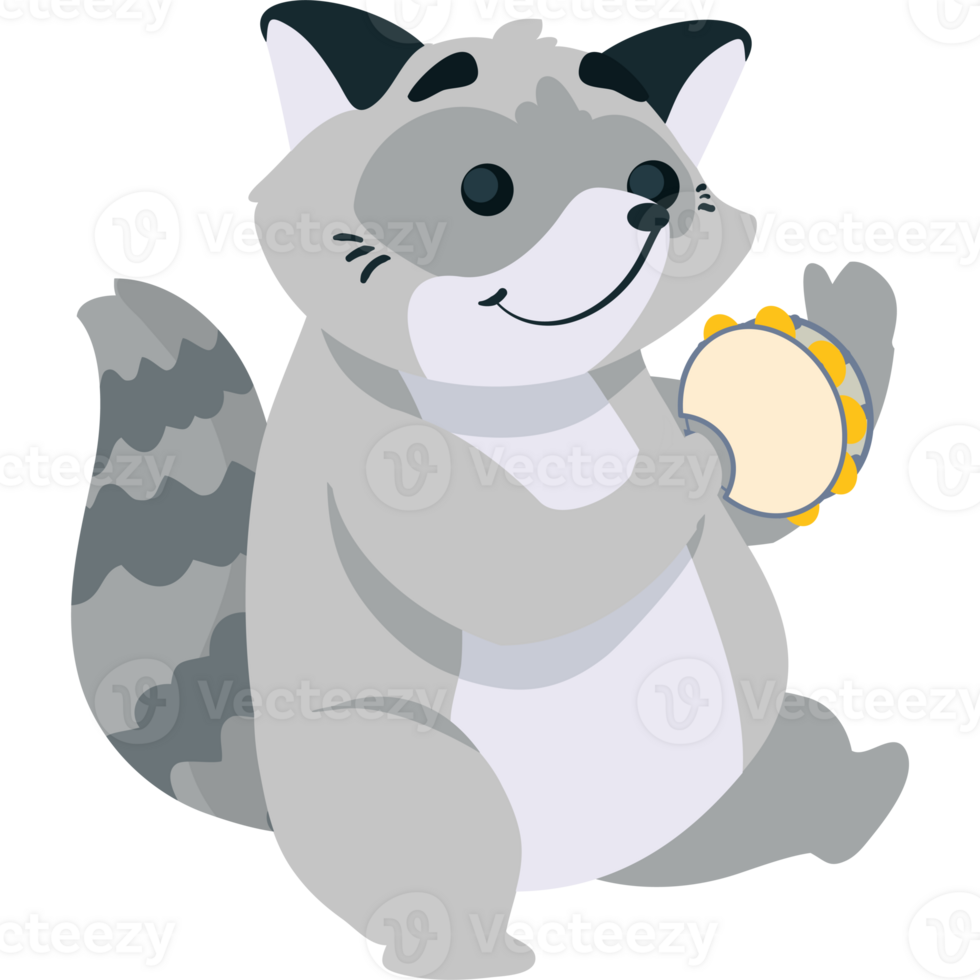 A cartoon raccoon playing a tambourine png