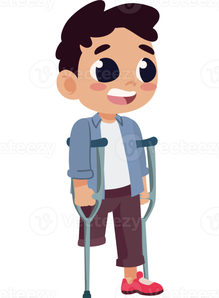 A cartoon boy with crutches png