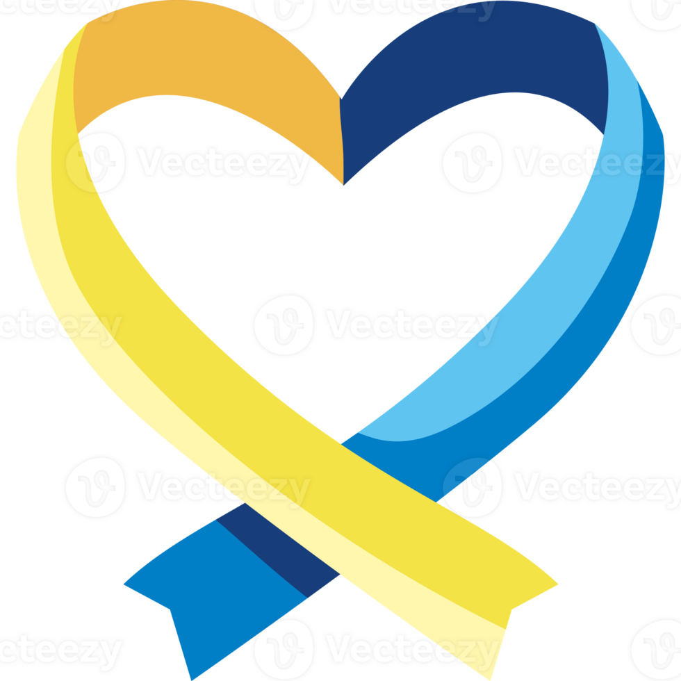 A heart shaped ribbon with a yellow and blue ribbon png
