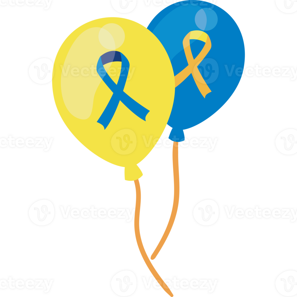 Two balloons with blue and yellow ribbons png
