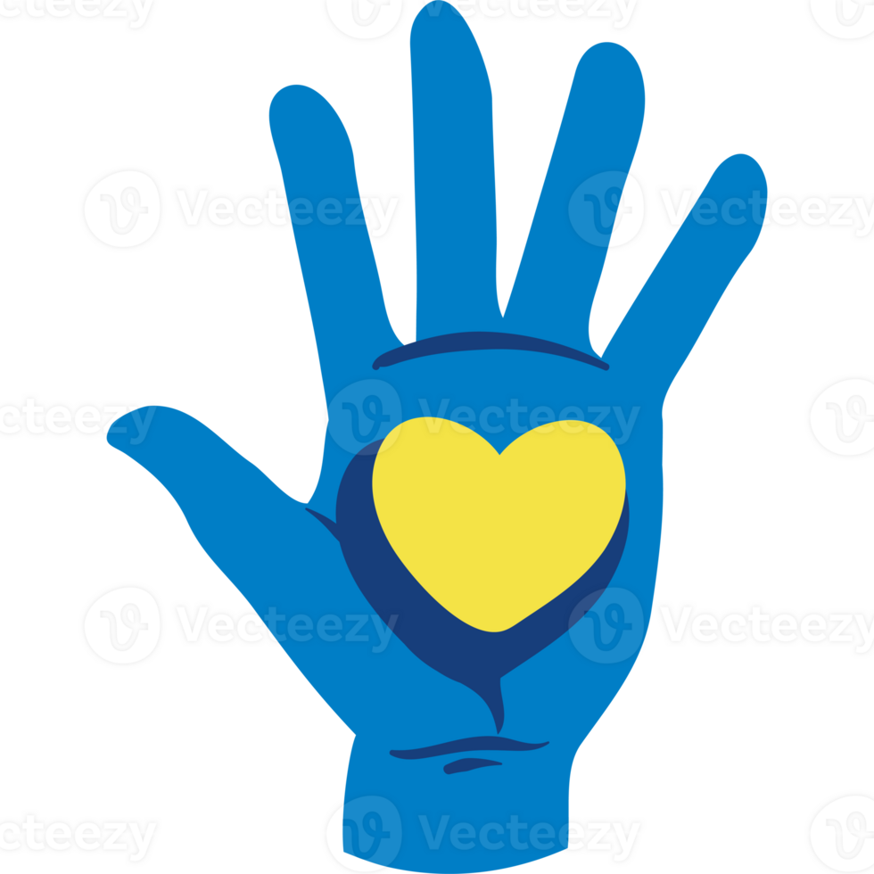 A blue hand with a yellow heart in it png