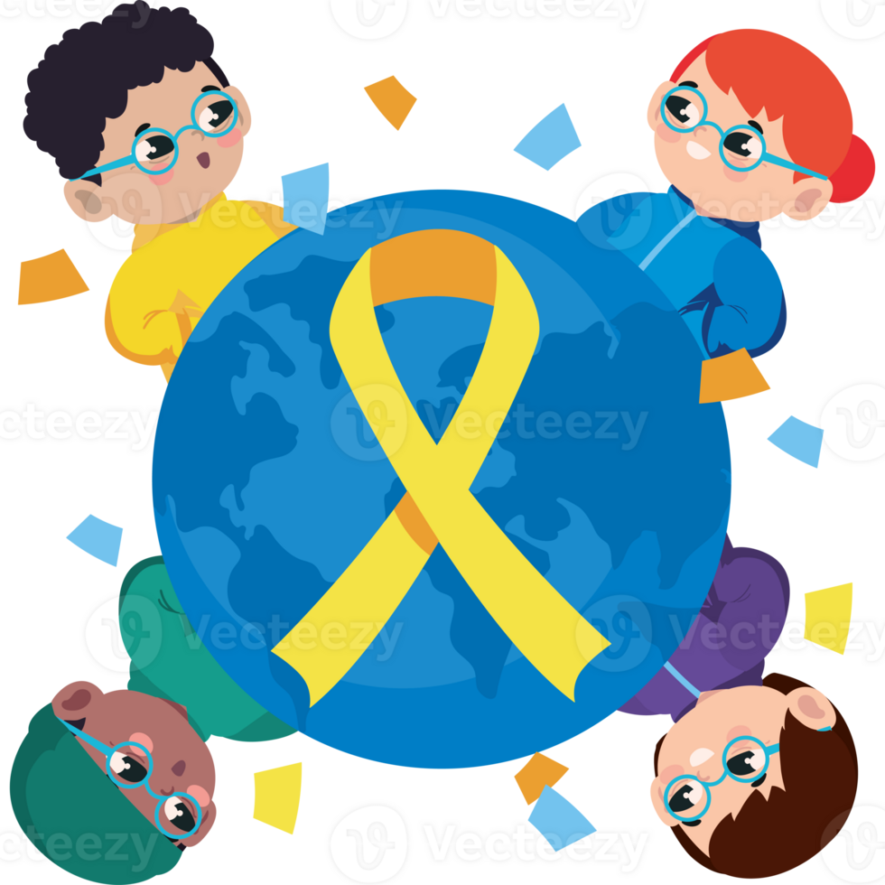 Children around the globe with yellow ribbon png