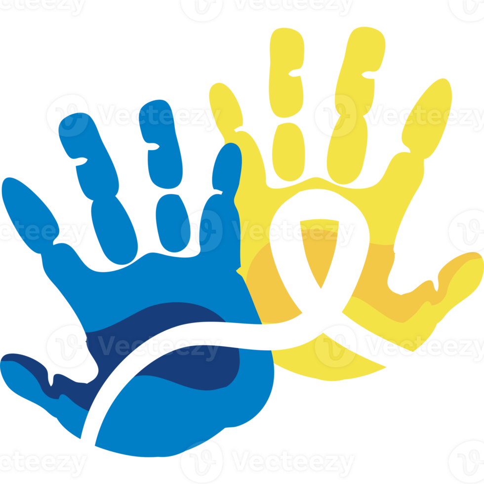Two hands with blue and yellow colors png