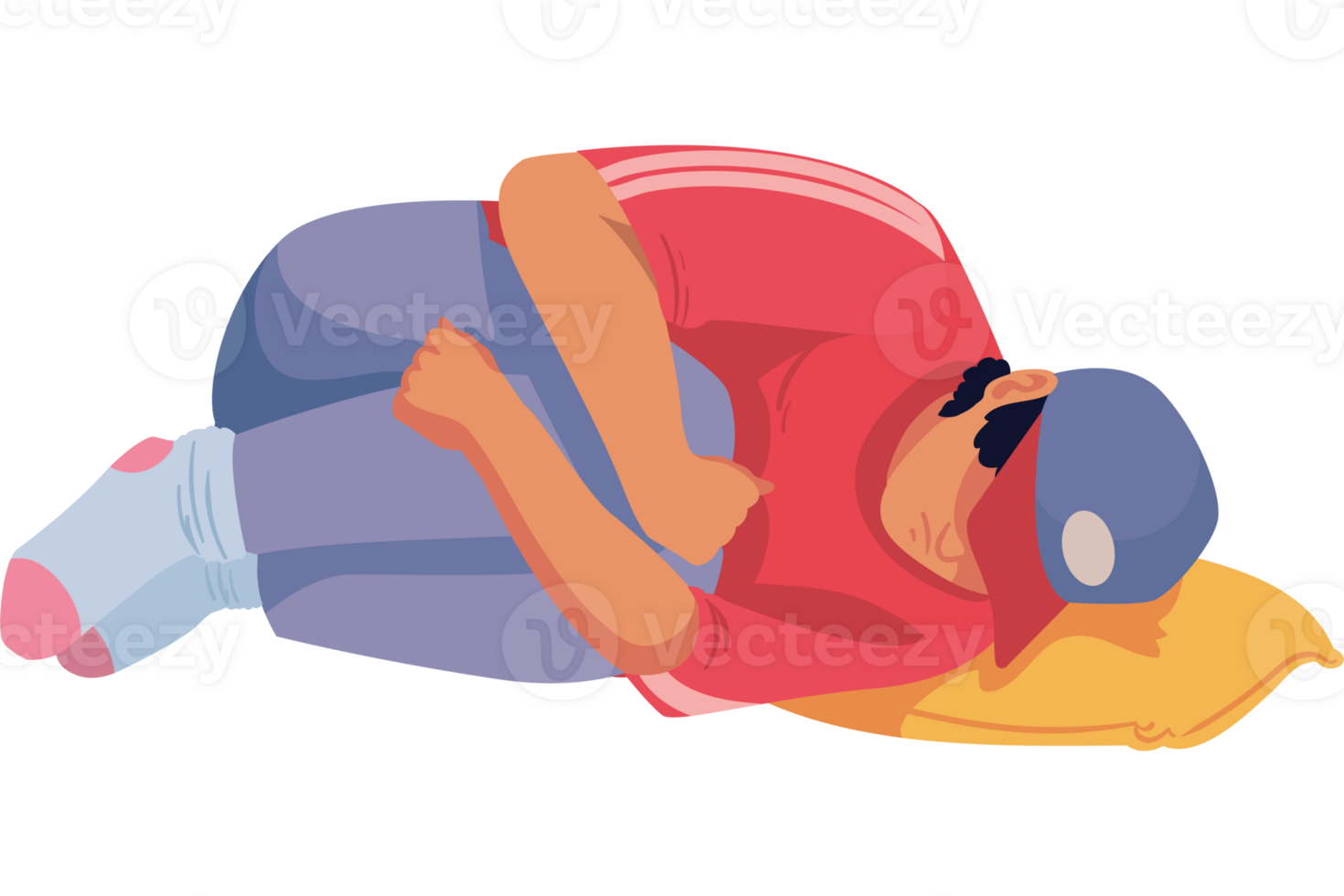 Illustration of a man sleeping on a pillow png