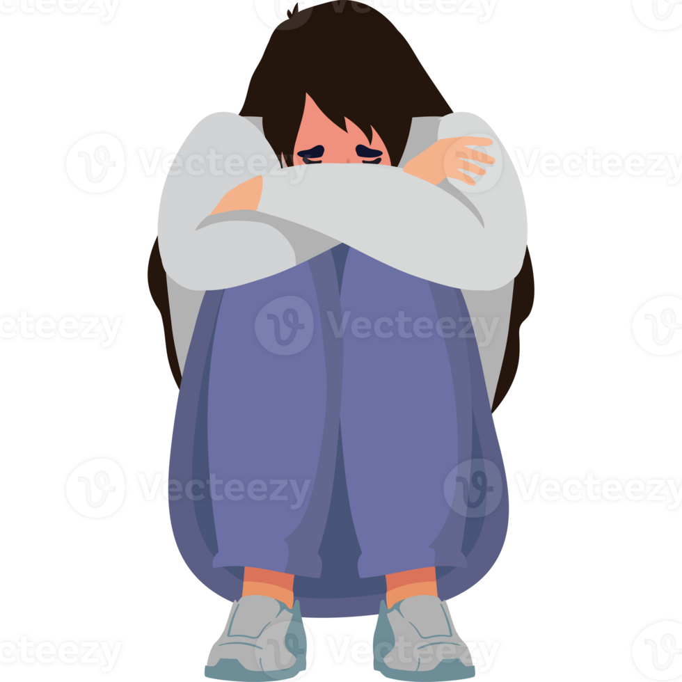 A woman sitting on the floor with her head in her hands png