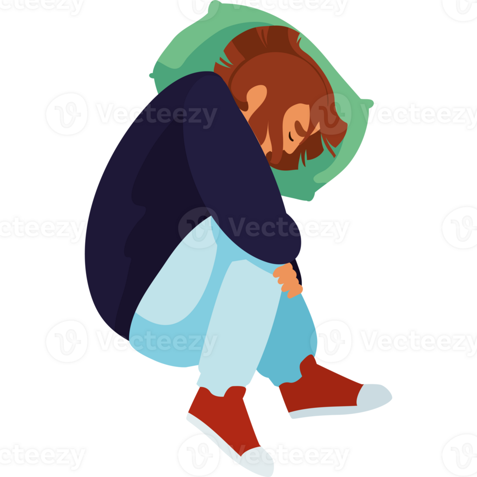 A cartoon girl sitting on the floor with her head down png