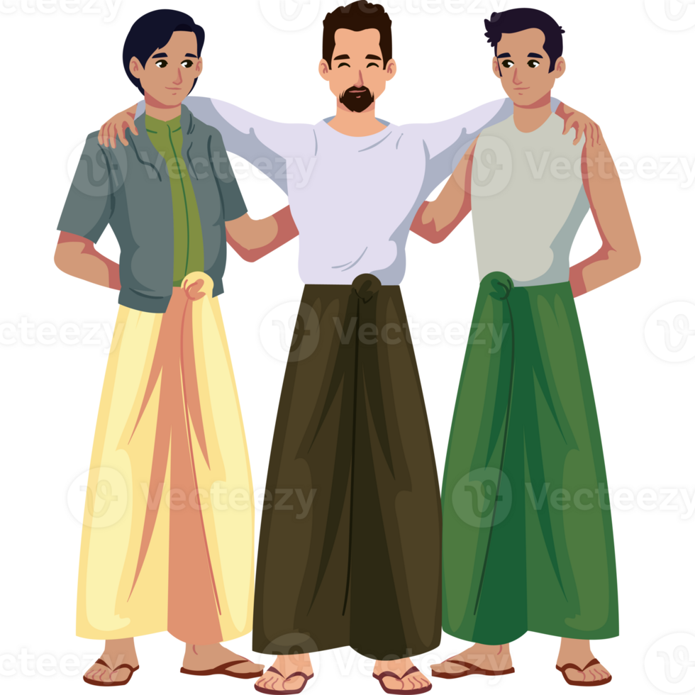 Three men in traditional clothing standing together png
