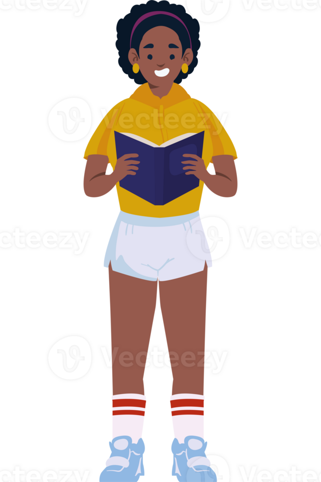 An african american girl reading a book png
