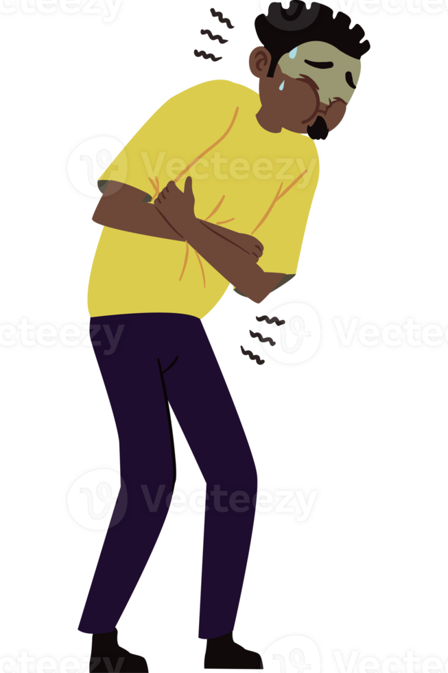 Illustration of a man with a stomachache png