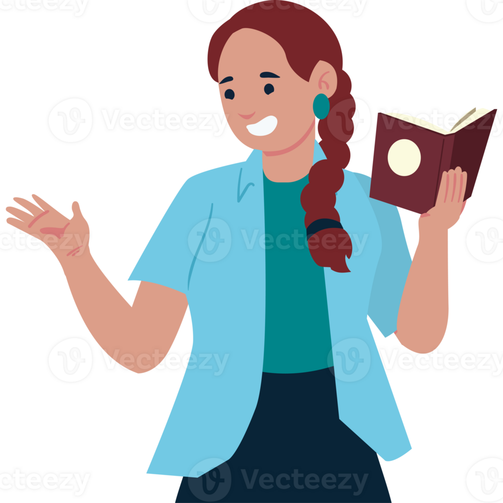 A woman holding a book and smiling png