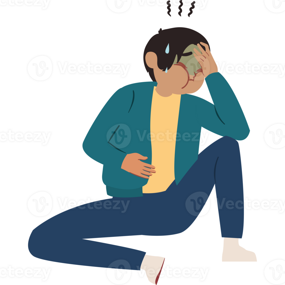 Illustration of a man sitting on the floor with his head in his hands png