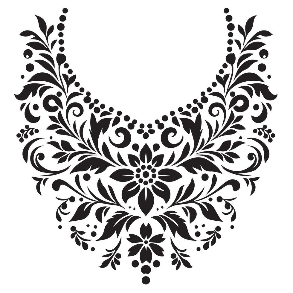 A Stencil Art simple Floral vine silhouette collar design, collar design for kameez , vector
