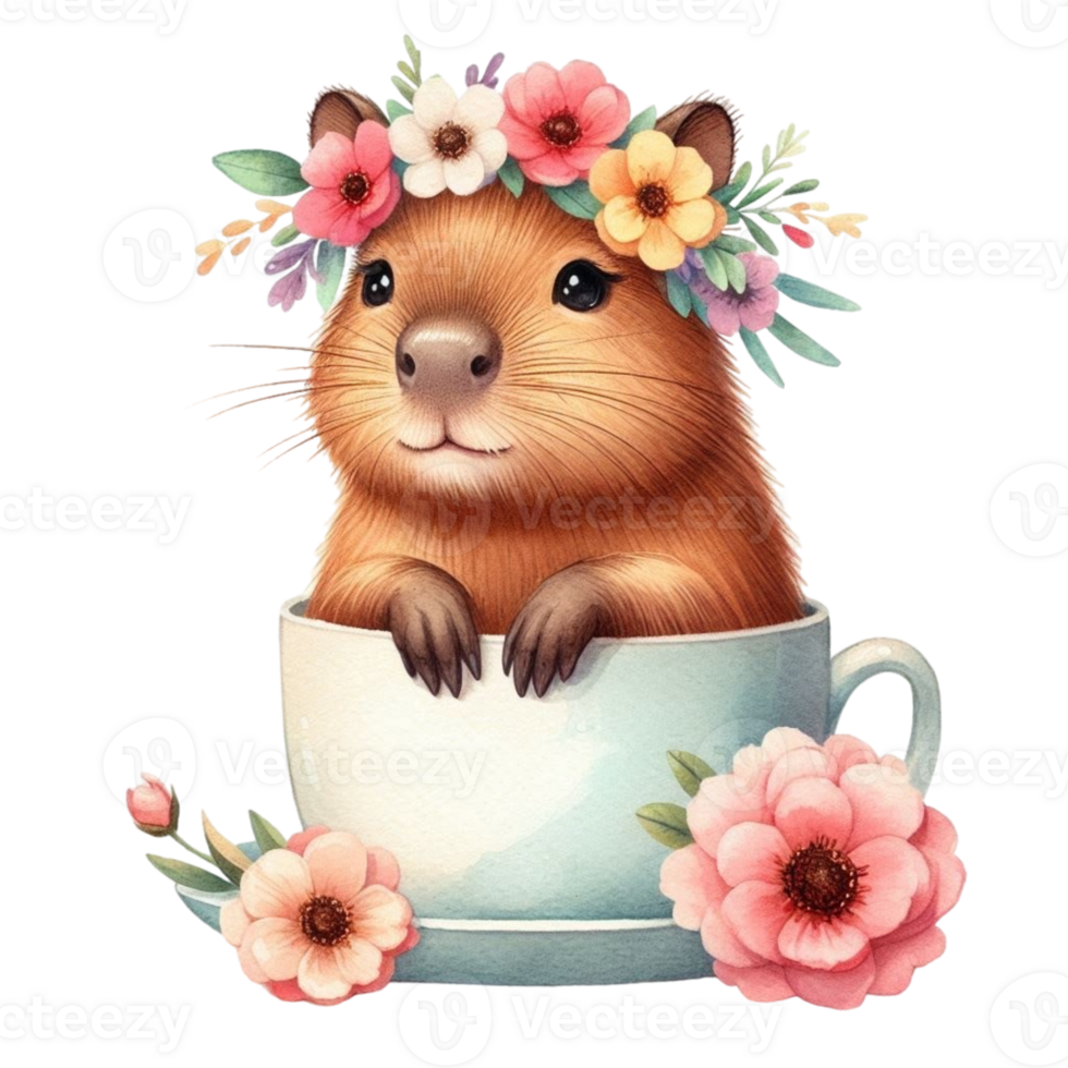 aigenerated capybara standing on a coffee cup png