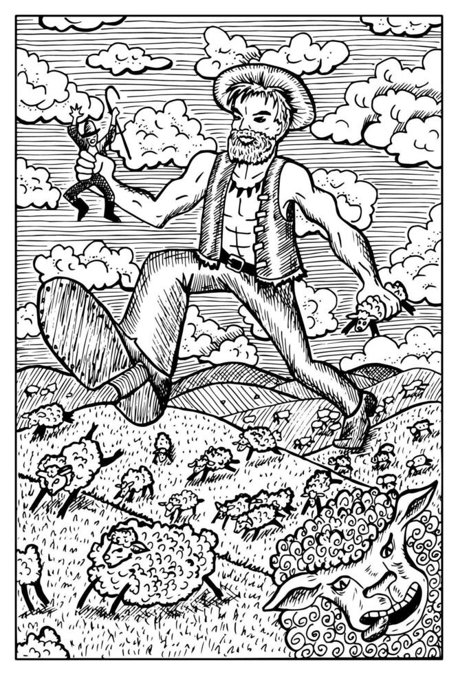 Giant. Hand drawn engraved fantasy illustration. Mythology and fairy tale character vector