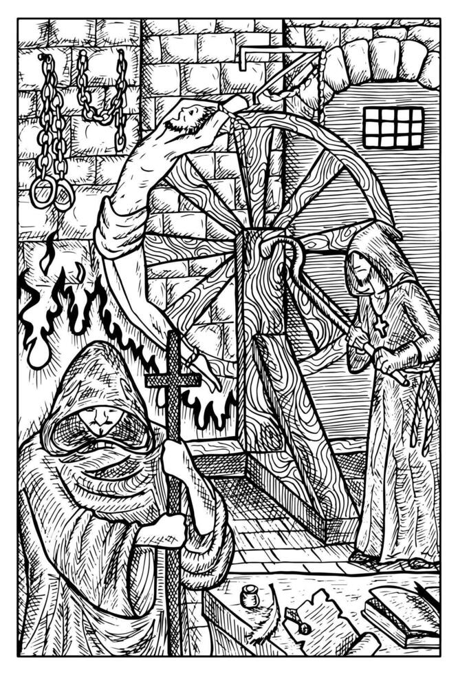 Inquisitor. Hand drawn engraved fantasy illustration, mythology and fairy tale character vector
