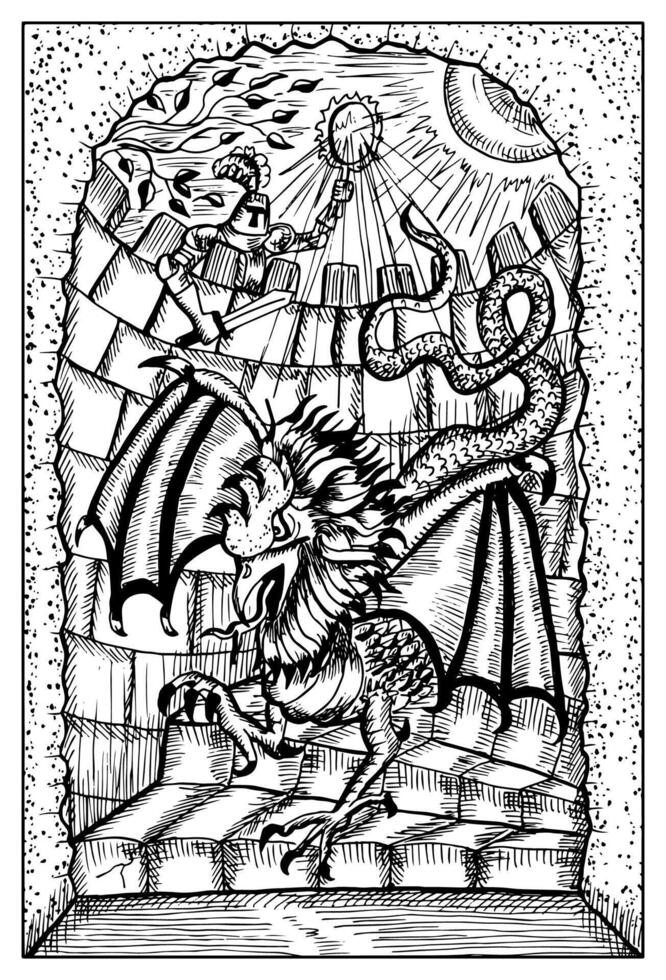 Basilisk, bird and snake monster. Hand drawn engraved fantasy illustration, mythology and fairy tale character vector