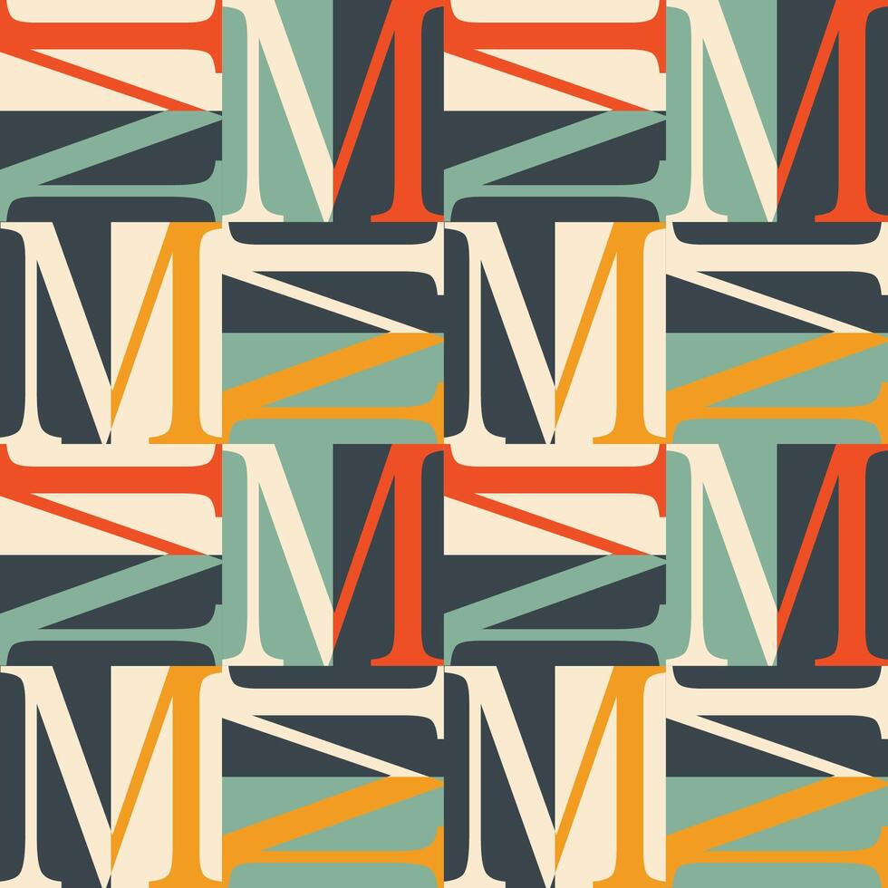 M letter retro textile pattern vector
