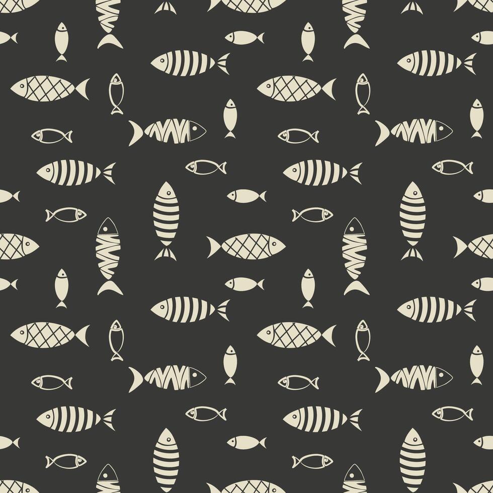 monochrome abstract ethnic fish pattern vector