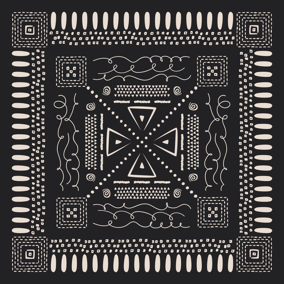 abstract monochrome ethnic doodle scarf vector