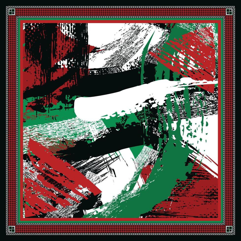 abstract grunge green and red pattern scarf design vector
