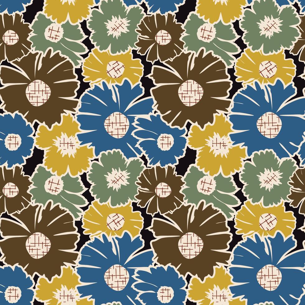 abstract retro flower textile seamless pattern vector