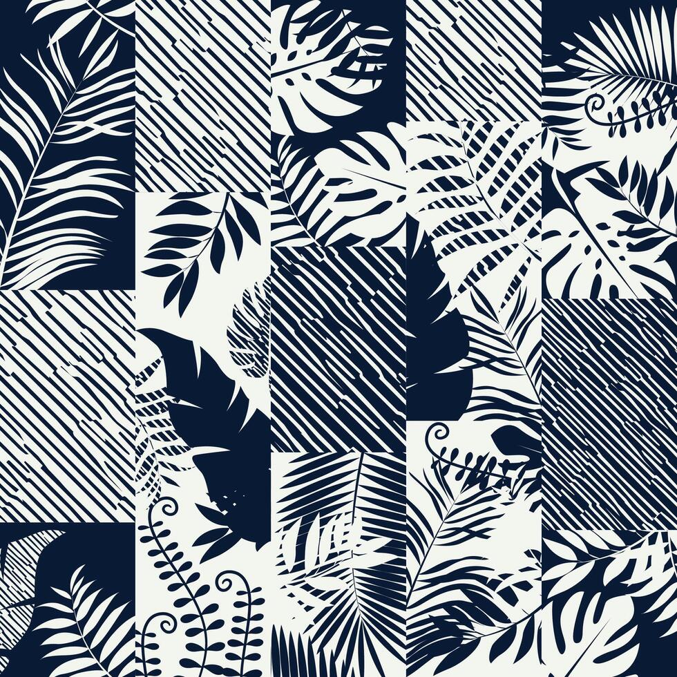 abstract monochrome collage tropical leaves pattern vector
