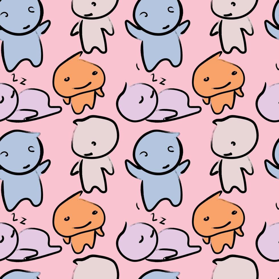 doodle cute cartoon character seamless pattern background vector