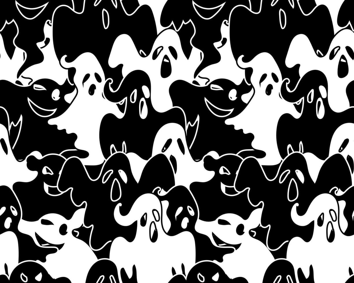 Seamless pattern of different white and black ghosts vector
