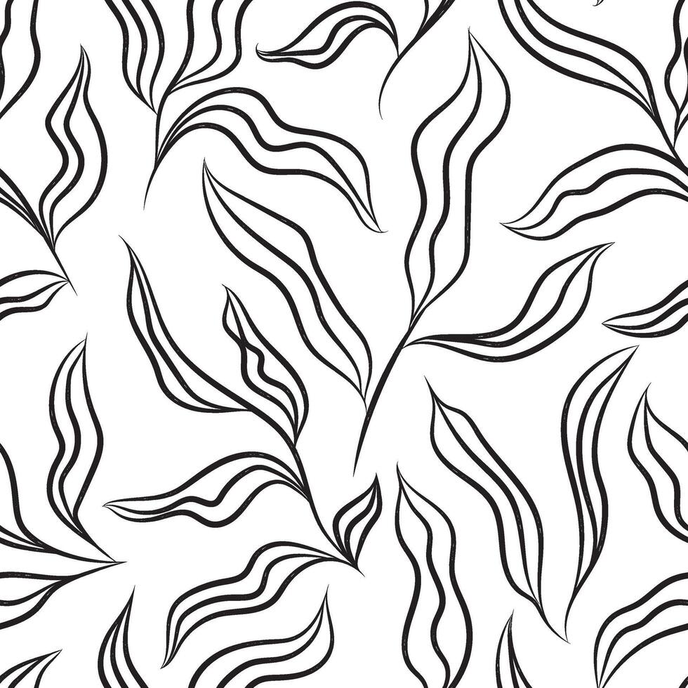 Seamless pattern with twigs and leaves outline. Hand drawn floral botanical design. Modern print for textile, fabric, wallpaper, wrapping, scrapbook and packaging vector
