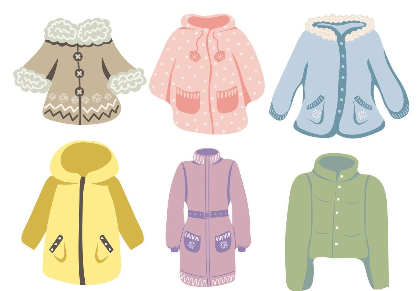 Colorful warm outerwear set. Cute hand drawn elements for winter design vector