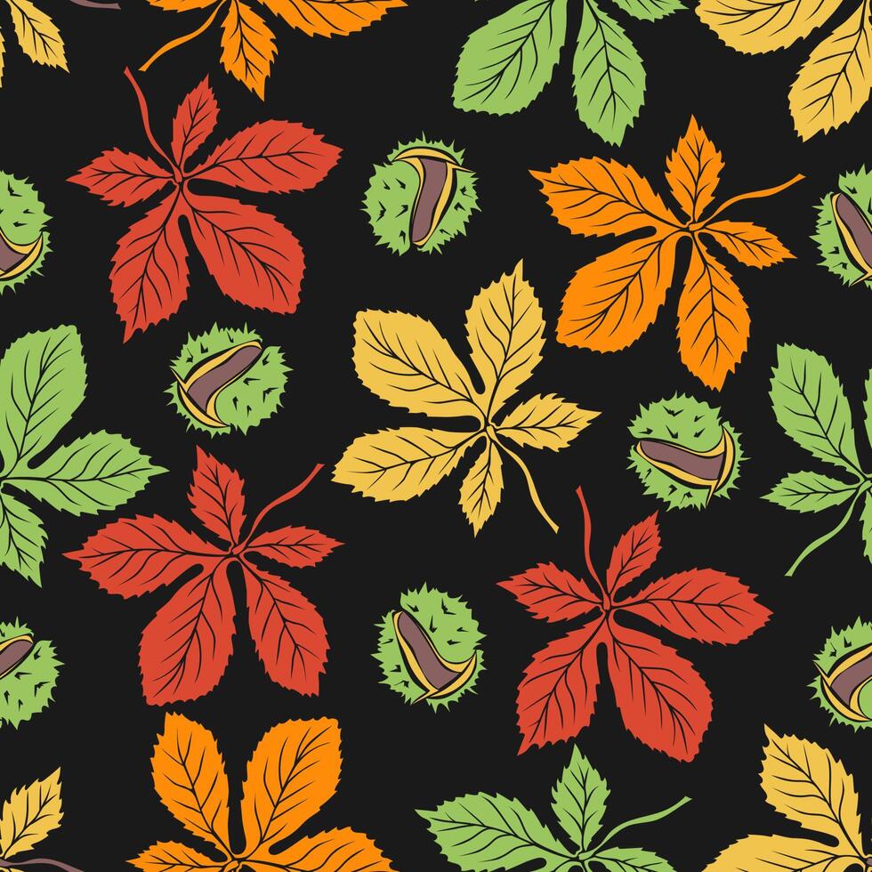 Seamless pattern with chestnuts and chestnut leaves vector