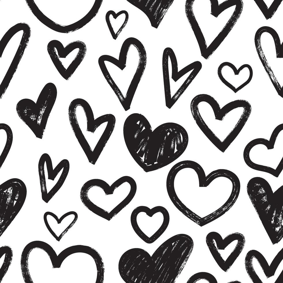 Seamless pattern with hand drawn hearts in brush stroke texture paint style. Romantic print for valentines day. Great for textile, fabric, wallpaper, wrapping, scrapbook and packaging vector