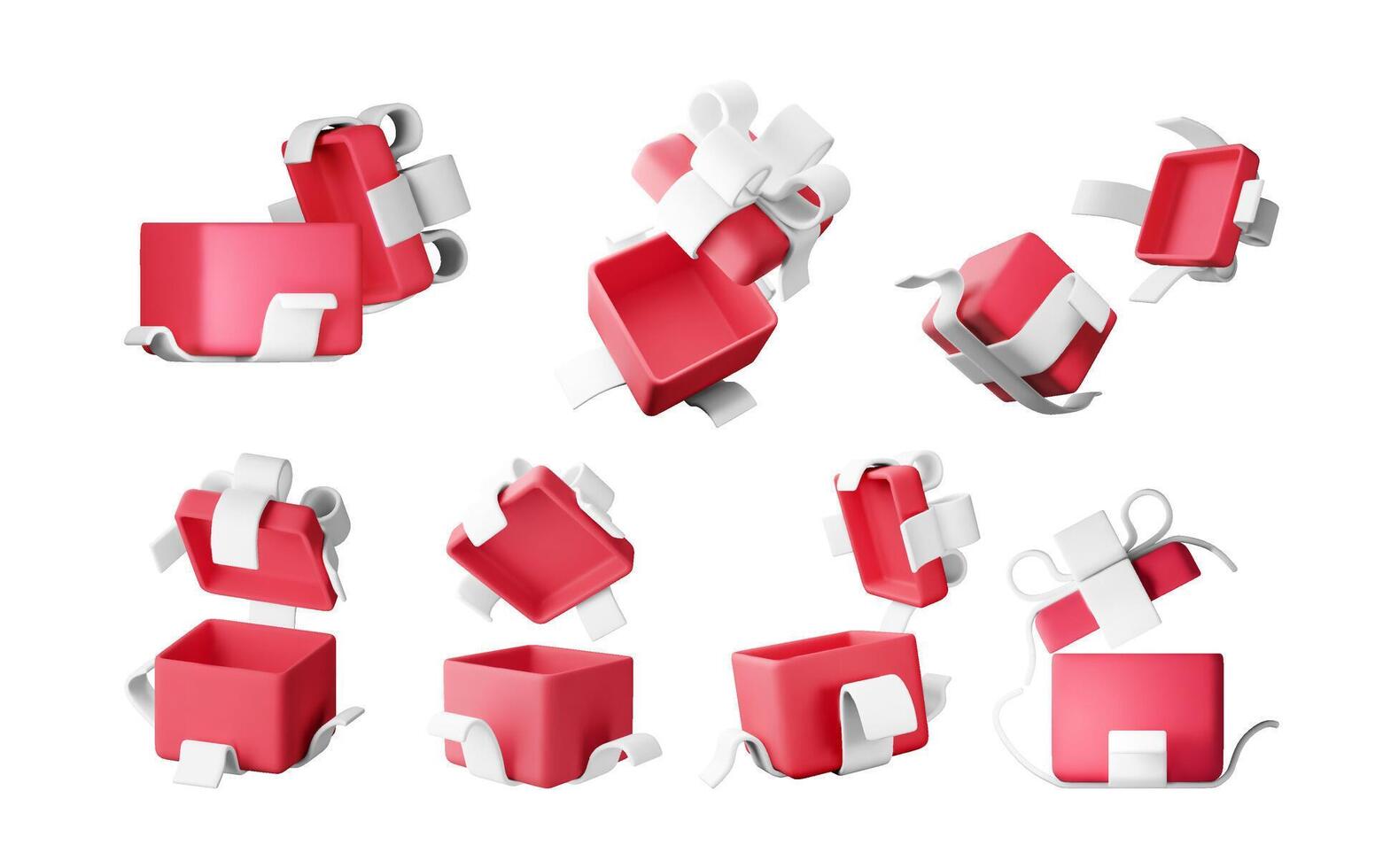 3D open gift box set isolated. vector