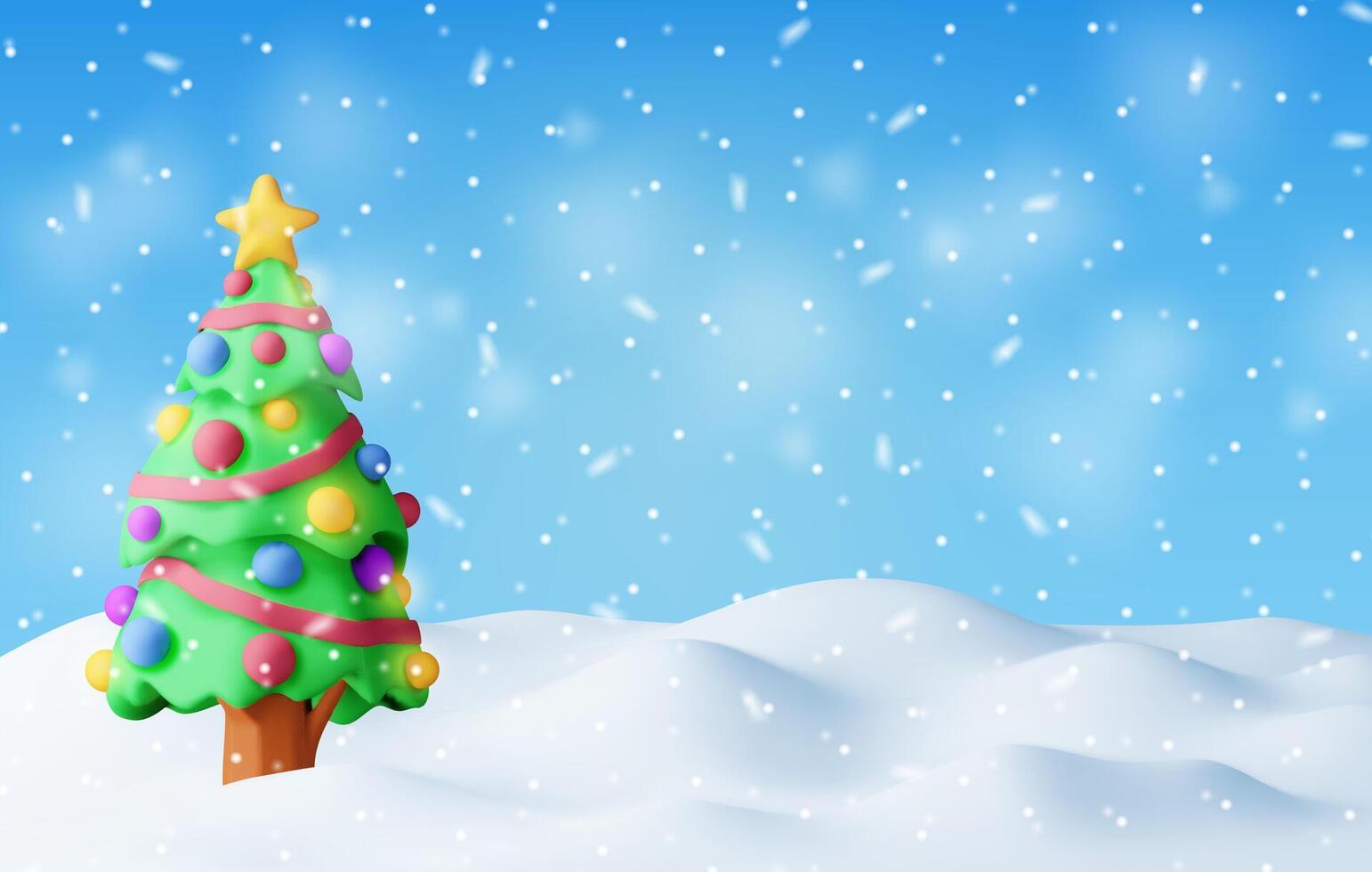 3D christmas background. Render christmas tree with garlands and balls. vector