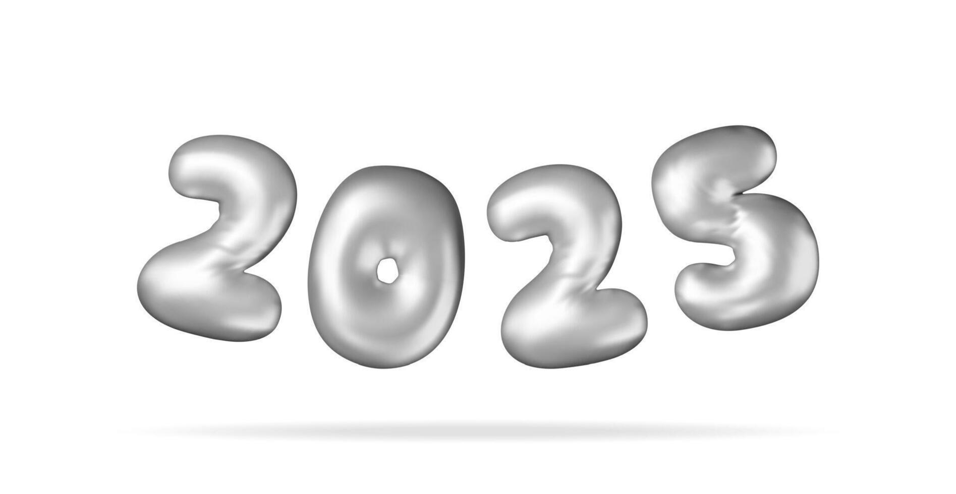 3d silver balloon 2025 new year symbol isolated. Render white 2025 number holiday party decoration. Metallic balloon shiny font. New year and xmas celebration. vector