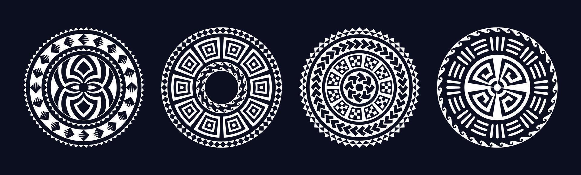 Tribal circle set in Maori Style, Tribal mandala art, Abstract circular geometric design in Polynesian and Hawaiian styles vector