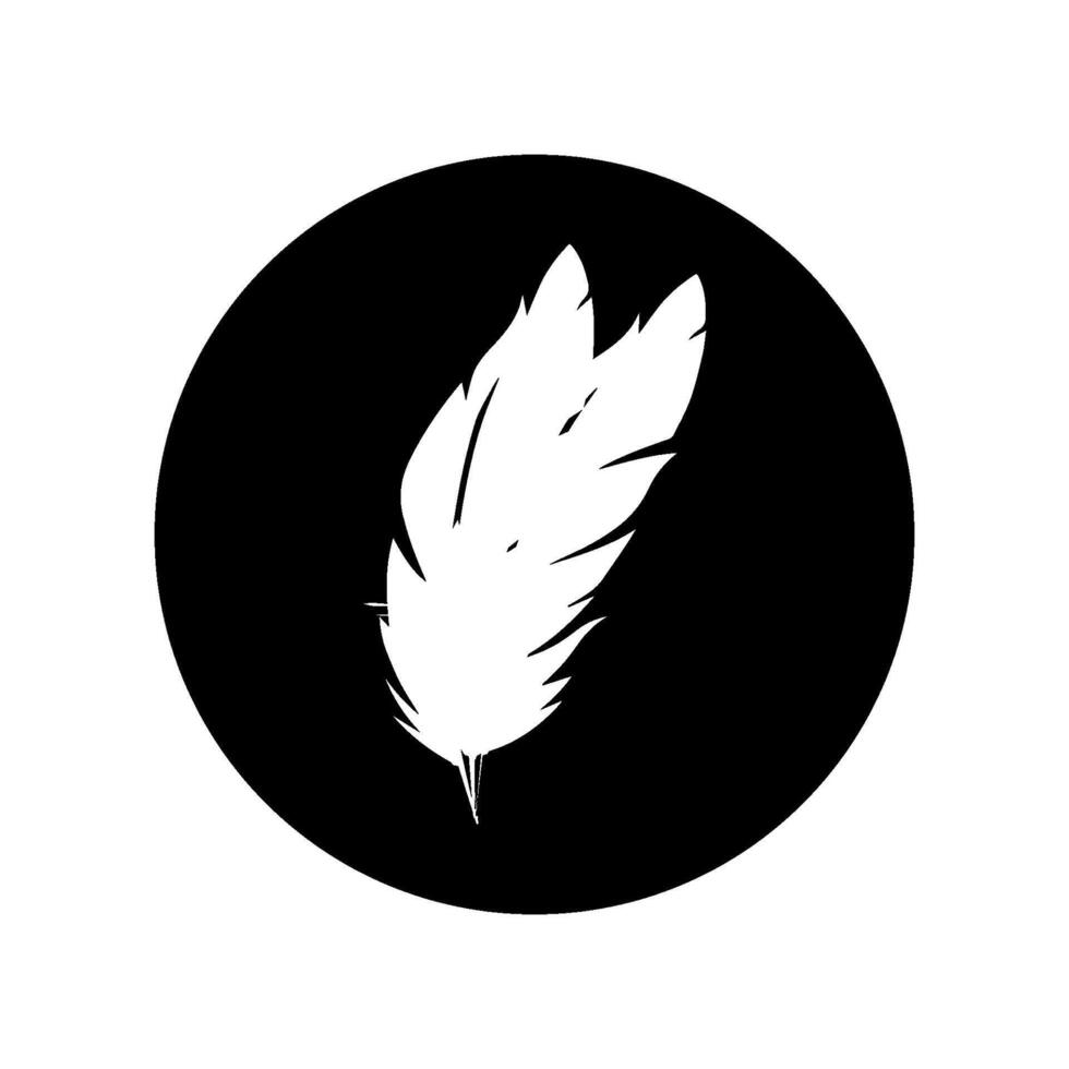 Feather icon, black and white circle background vector