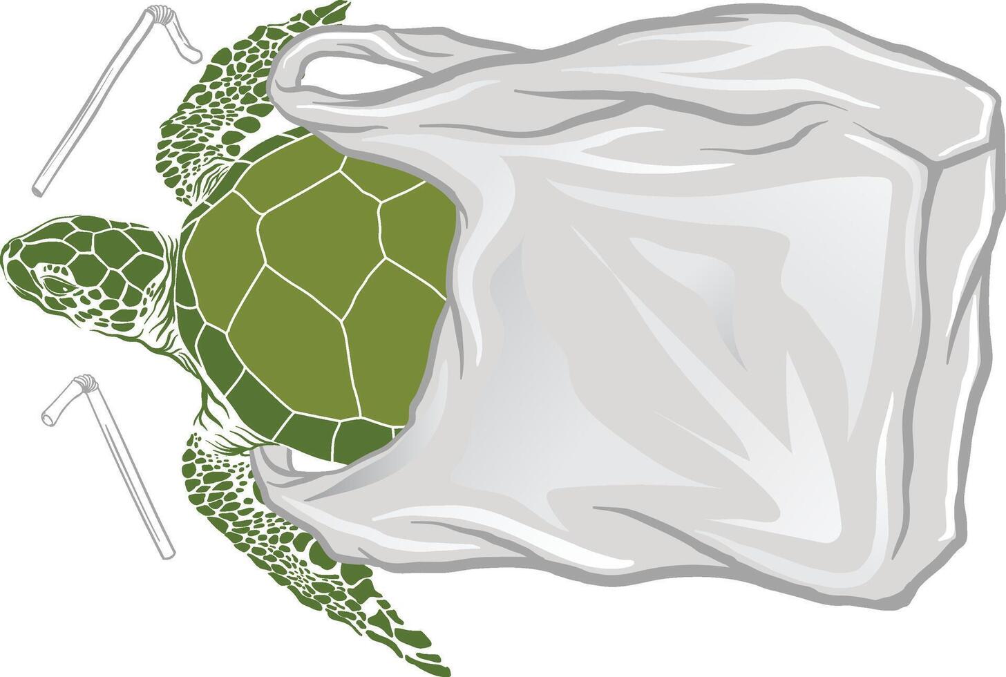 illustration of sea turtle trapped inside plastic bag vector