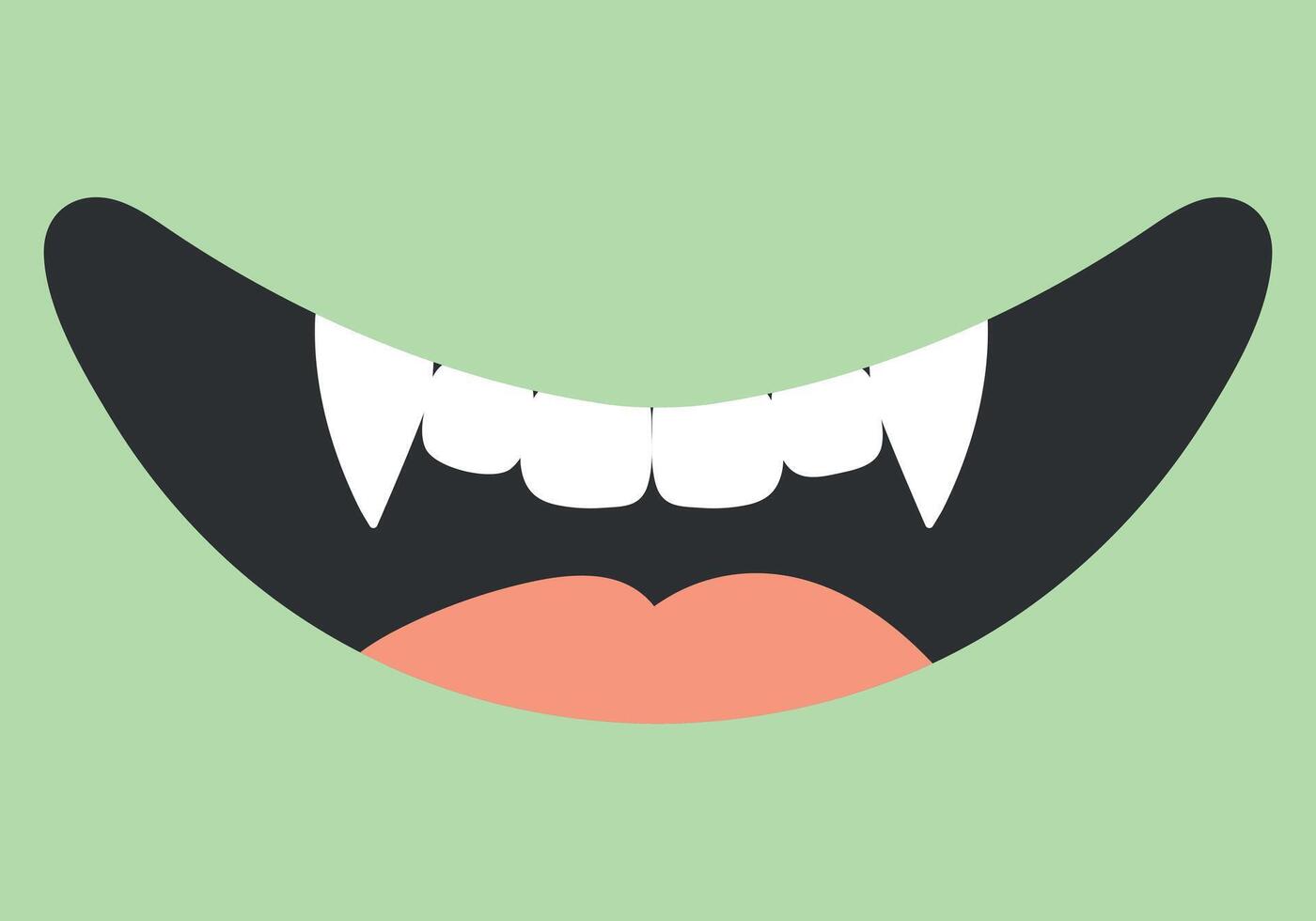 Cartoon smiling mouth of a green monster. Monster smile with fangs. Cute childish style vector