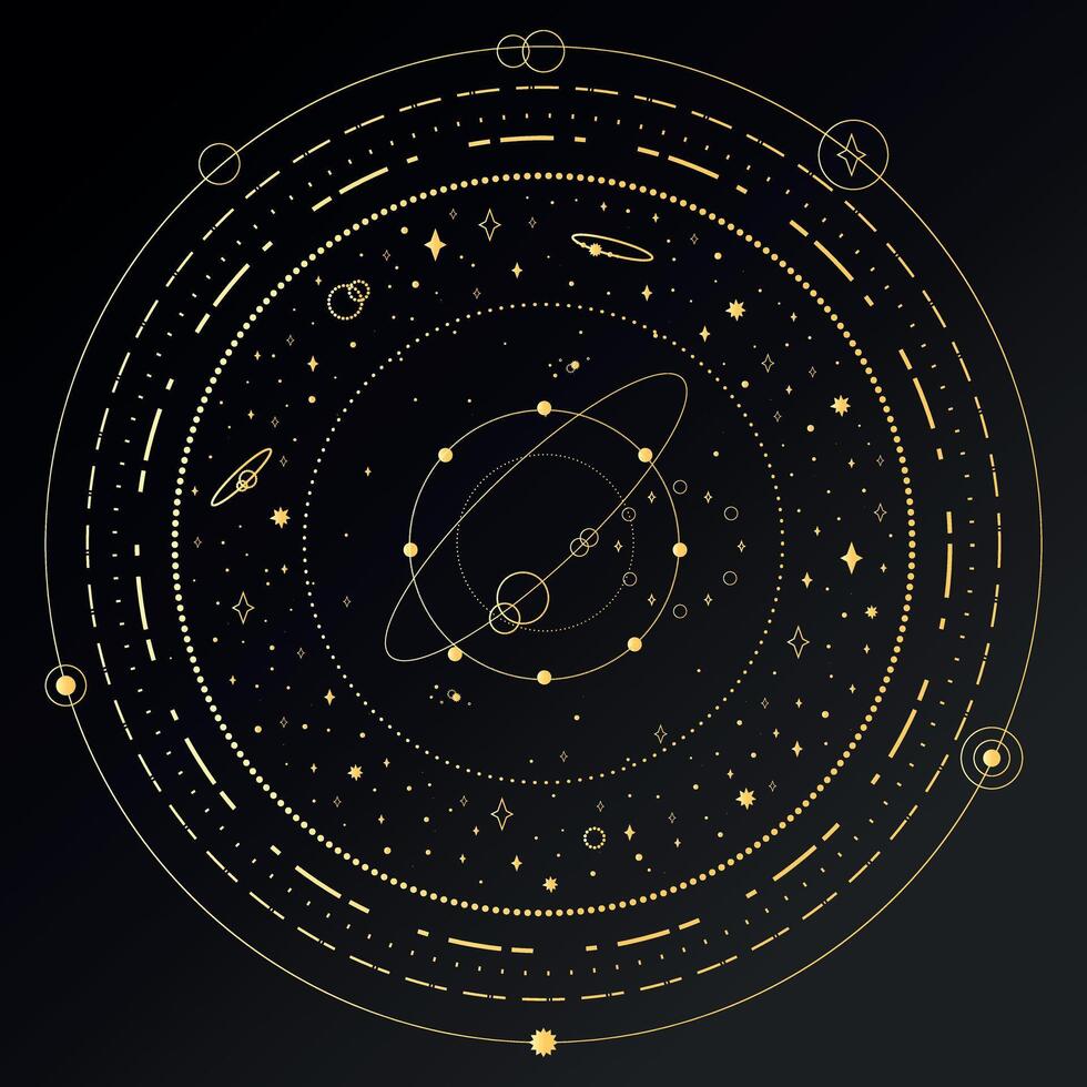 Abstract golden celestial background with orbits and stars vector