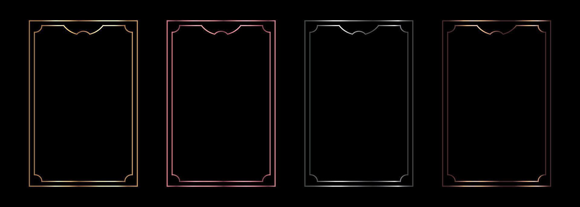 Set of minimalistic frames in metallic colors. Golden, silver, bronze and pink colored frame borders for invitation cards of wedding vector