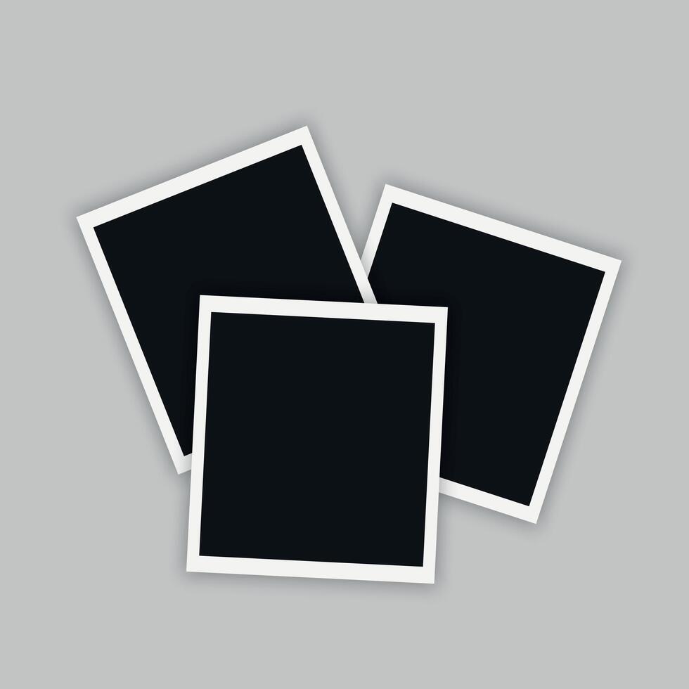 Three retro photo cards. Blank photo frame template vector