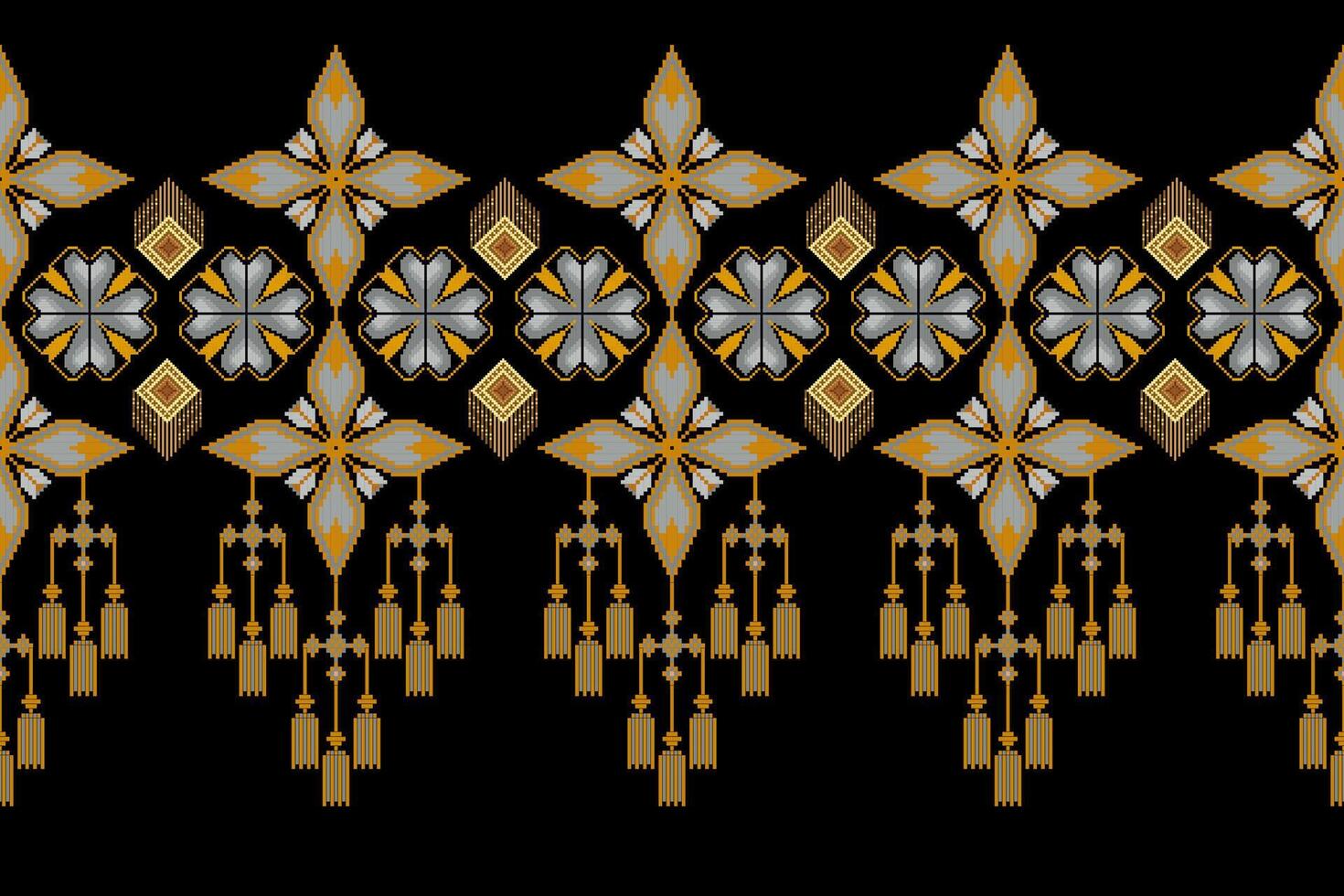 Geometric floral pattern background.flower ethnic pixel pattern. vector