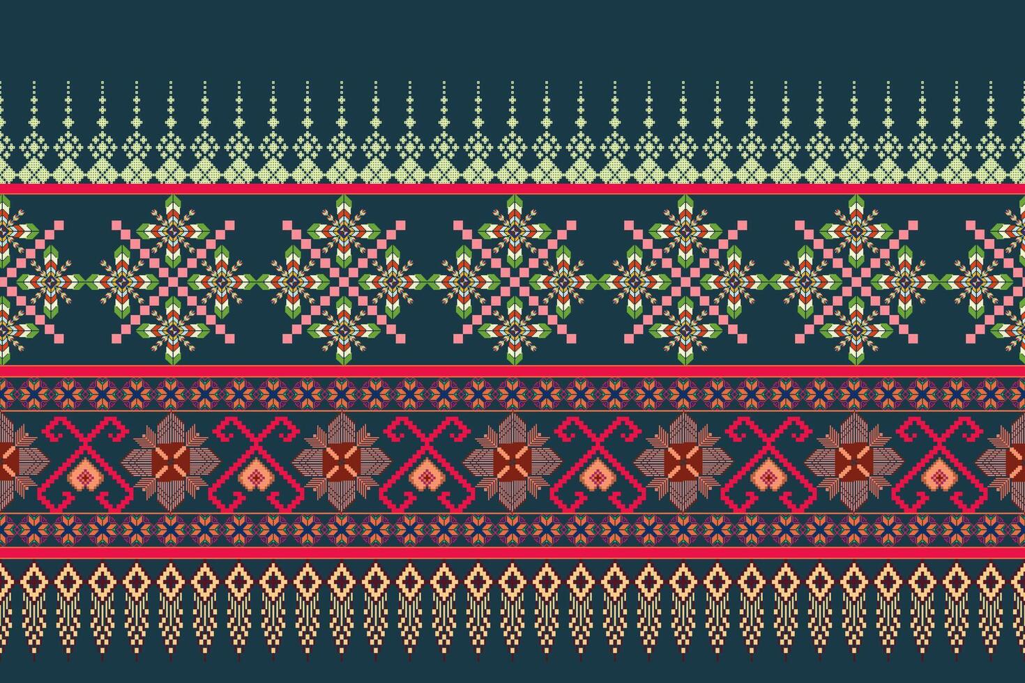 Geometric floral pattern background.flower ethnic pixel pattern. vector