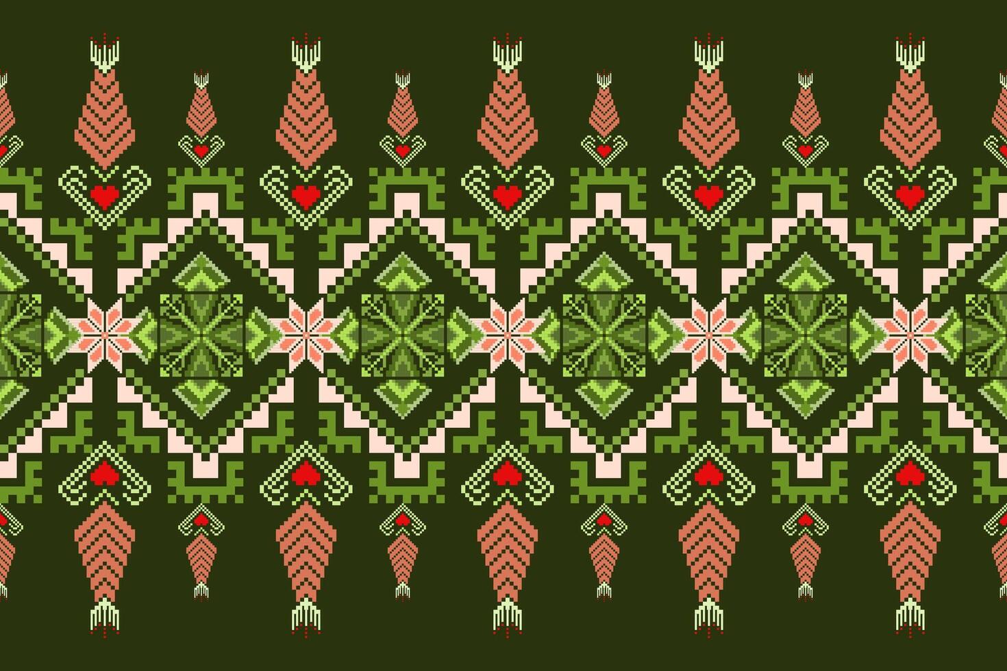 Geometric floral pattern background.flower ethnic pixel pattern. vector