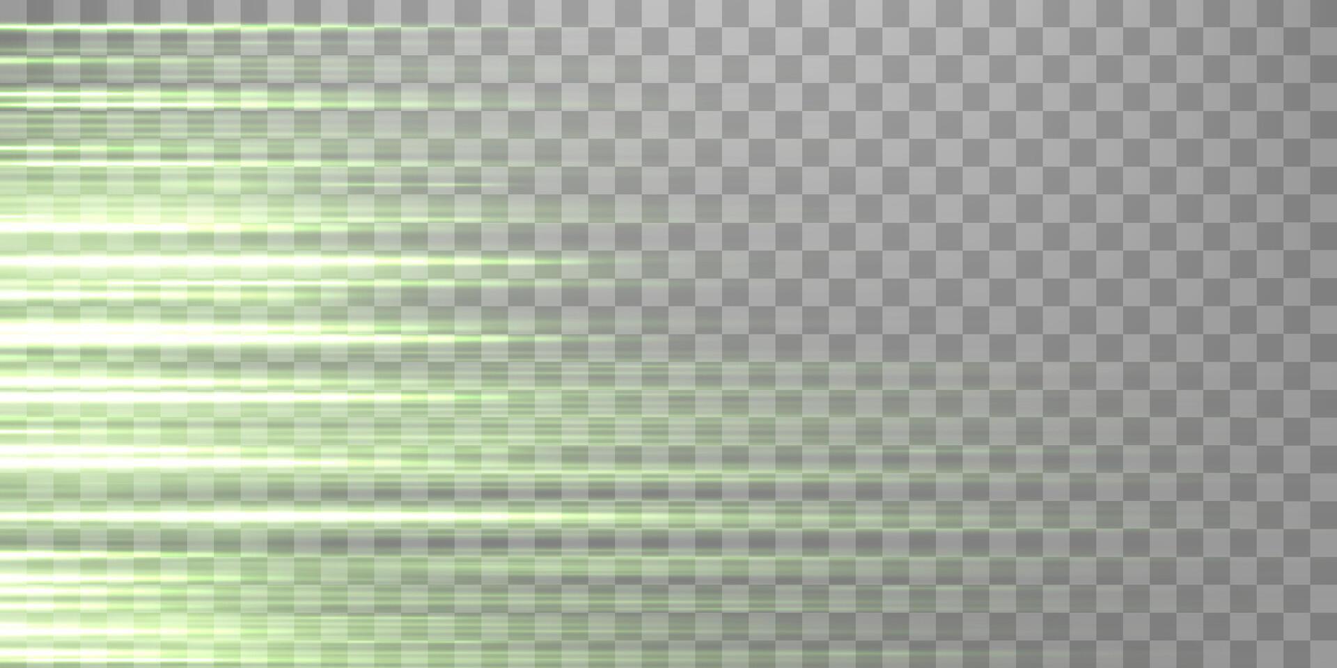 Speed rays, light neon flow, zoom in motion effect, green glow speed lines, colorful light trails, perspective stripes vector