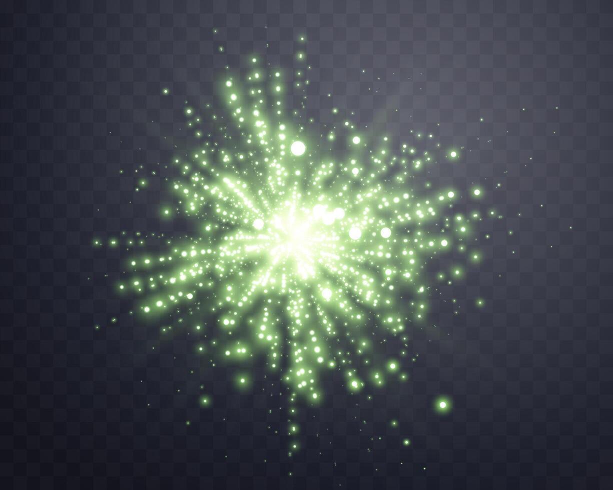 Green sunlight lens flare, sun flash with rays and spotlight. Glowing burst explosion vector