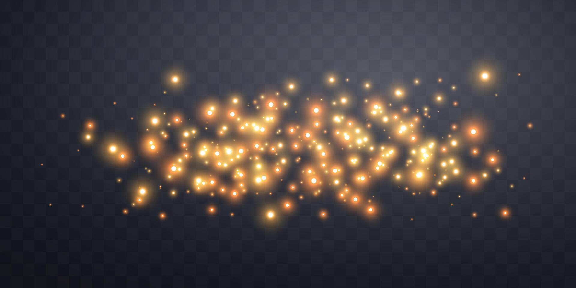 Orange glittering dots, particles, stars magic sparks. Glow flare light effect. Gold luminous points. vector