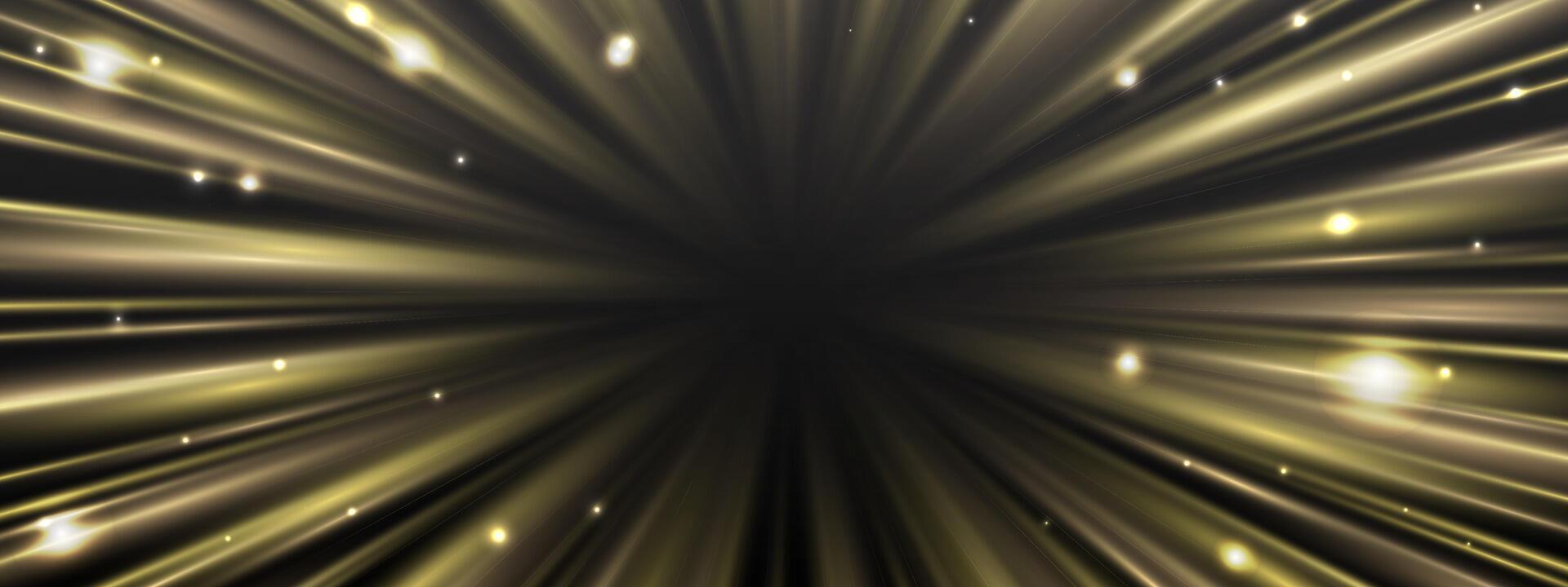 Radial speed rays, light neon flow, zoom in motion effect, gold glow speed lines, colorful light trails, perspective stripes. vector