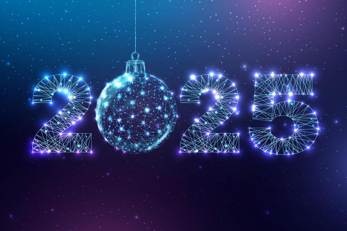 Happy new year 2025 greeting card. Low poly style design. Numbers from a polygonal wireframe mesh. vector